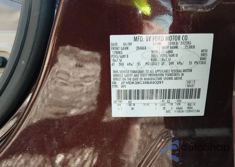 2009 Ford Edge Limited z USA, uszkodzony, nr VIN 2FMDK39C39BA93291